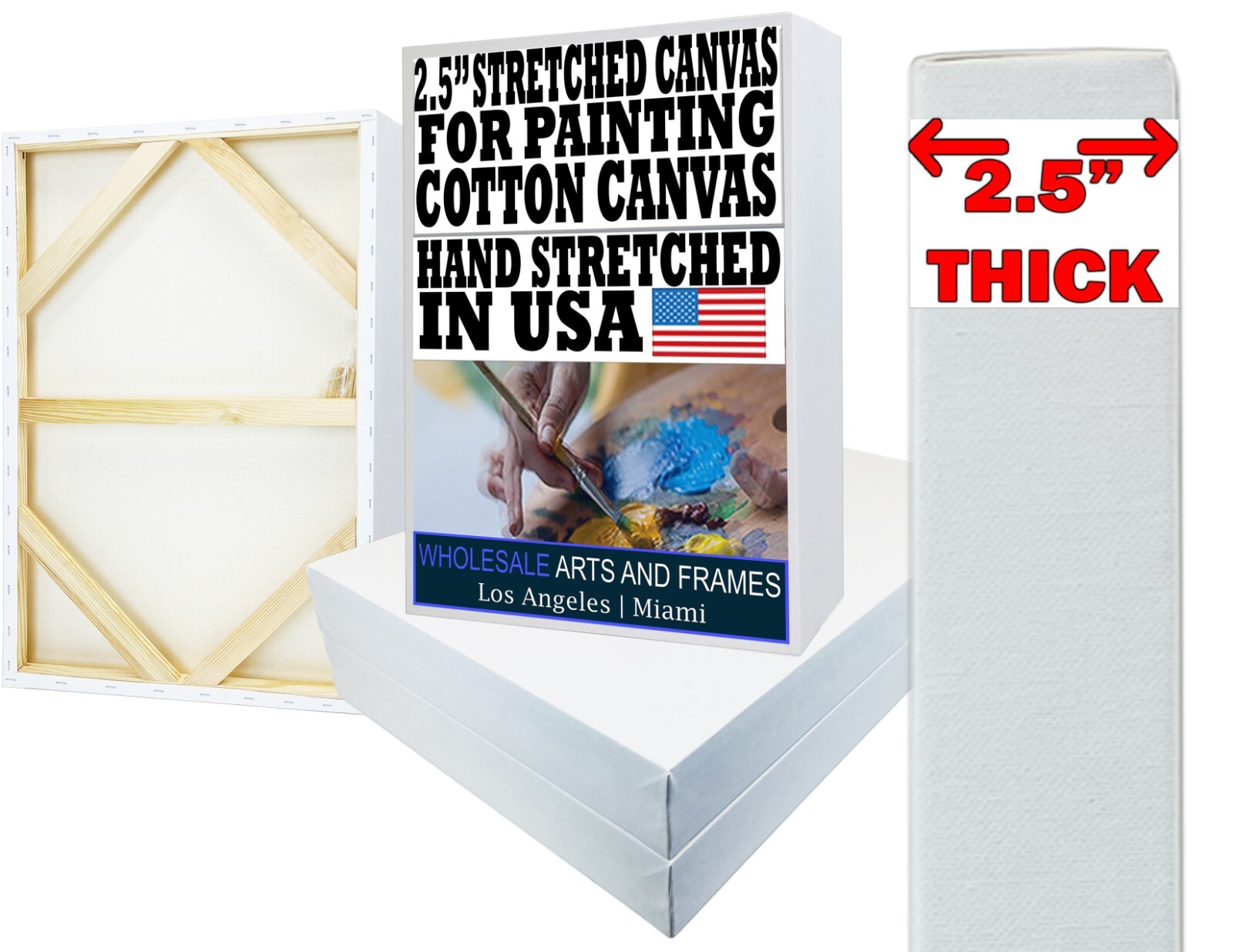 2-1/2″ Extra Deep Artist Stretched Cotton Canvas. Many Sizes USA Made – on SALE
