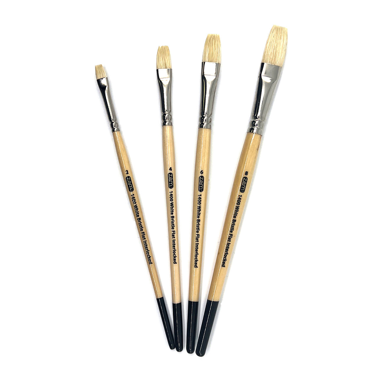AS-123 White Hog Bristle Flats Brush Set 4 pcs