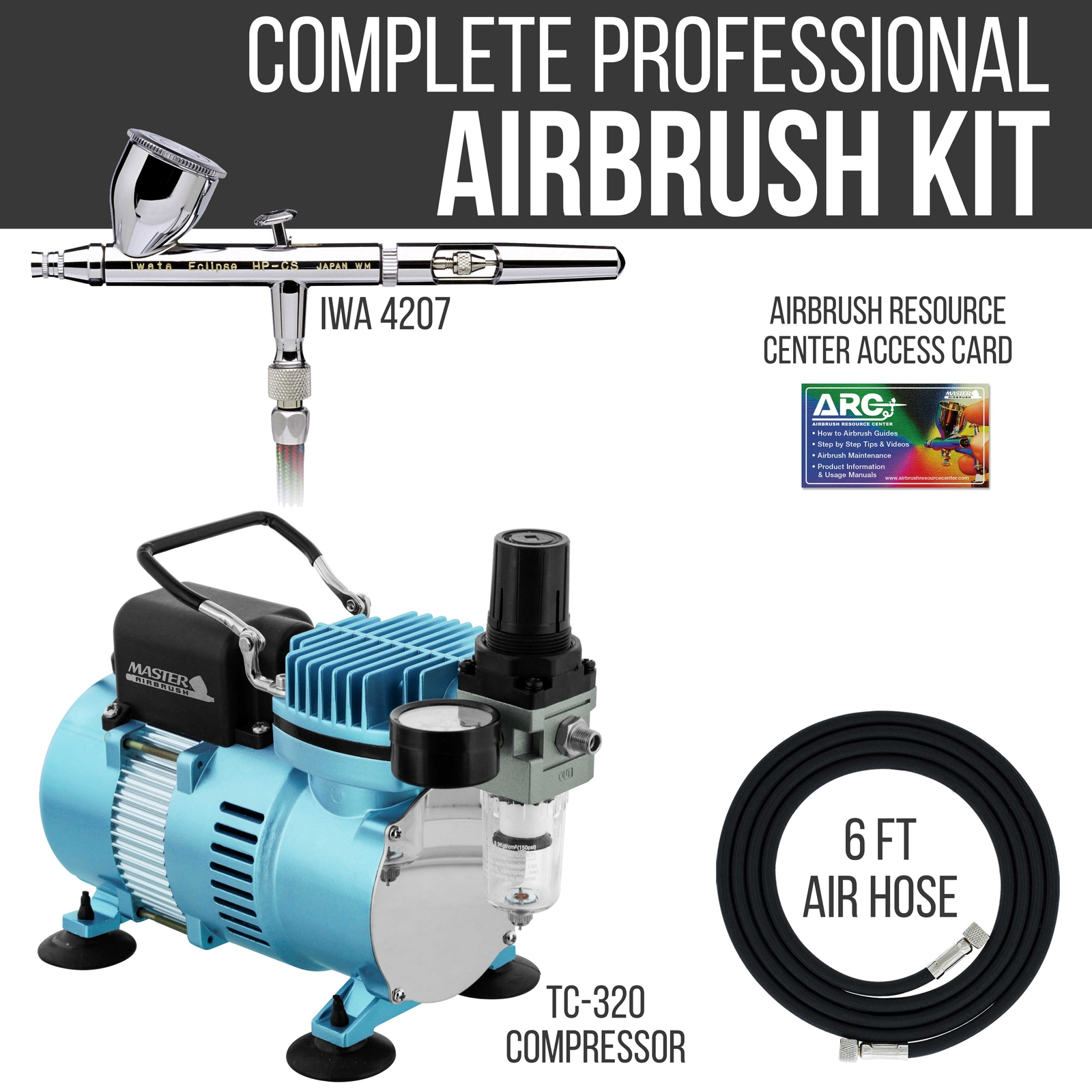 Iwata Eclipse HP CS Airbrush Set with Air Compressor Kit, Gravity Feed .35mm Tip