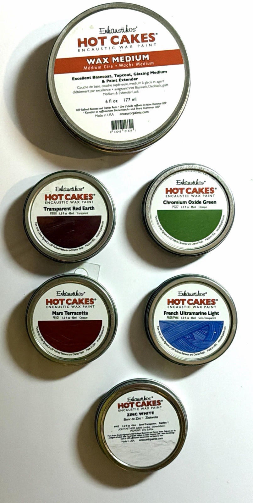 LOT OF 6 -Enkaustikos Assorted Colors Hot Cakes Encaustic Wax Paint & Medium