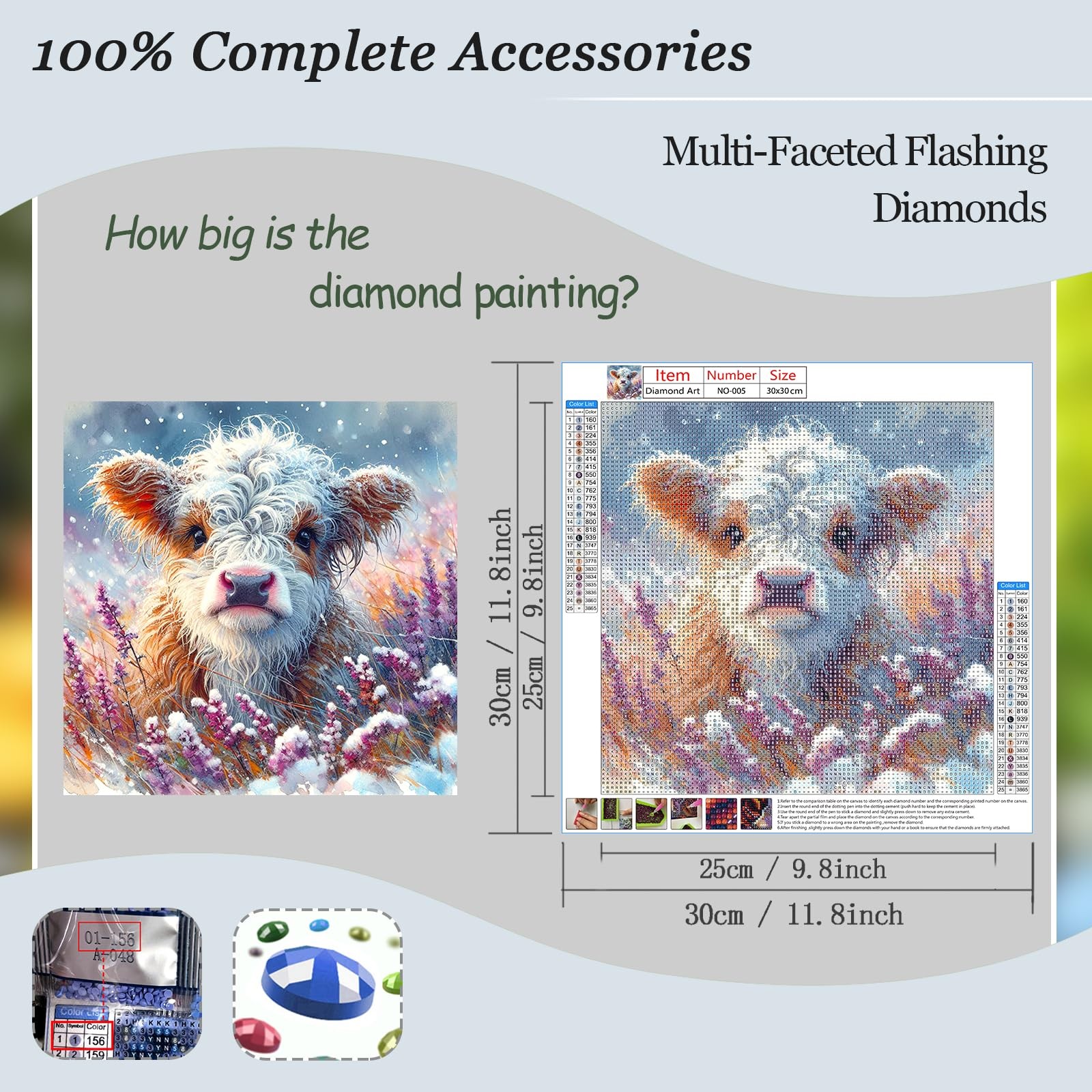 Cow Diamond Art Kits for Adults – Round Diamond Dots Painting Kit, 5D Full Drill