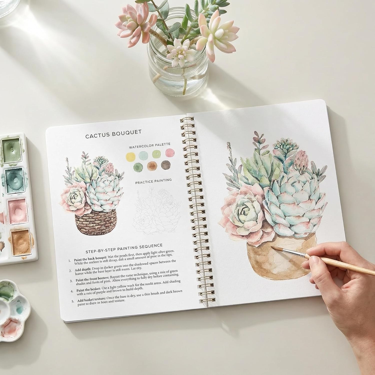 Beginner Watercolor Painting Book 12 Designs Guided Art Activity Workbook