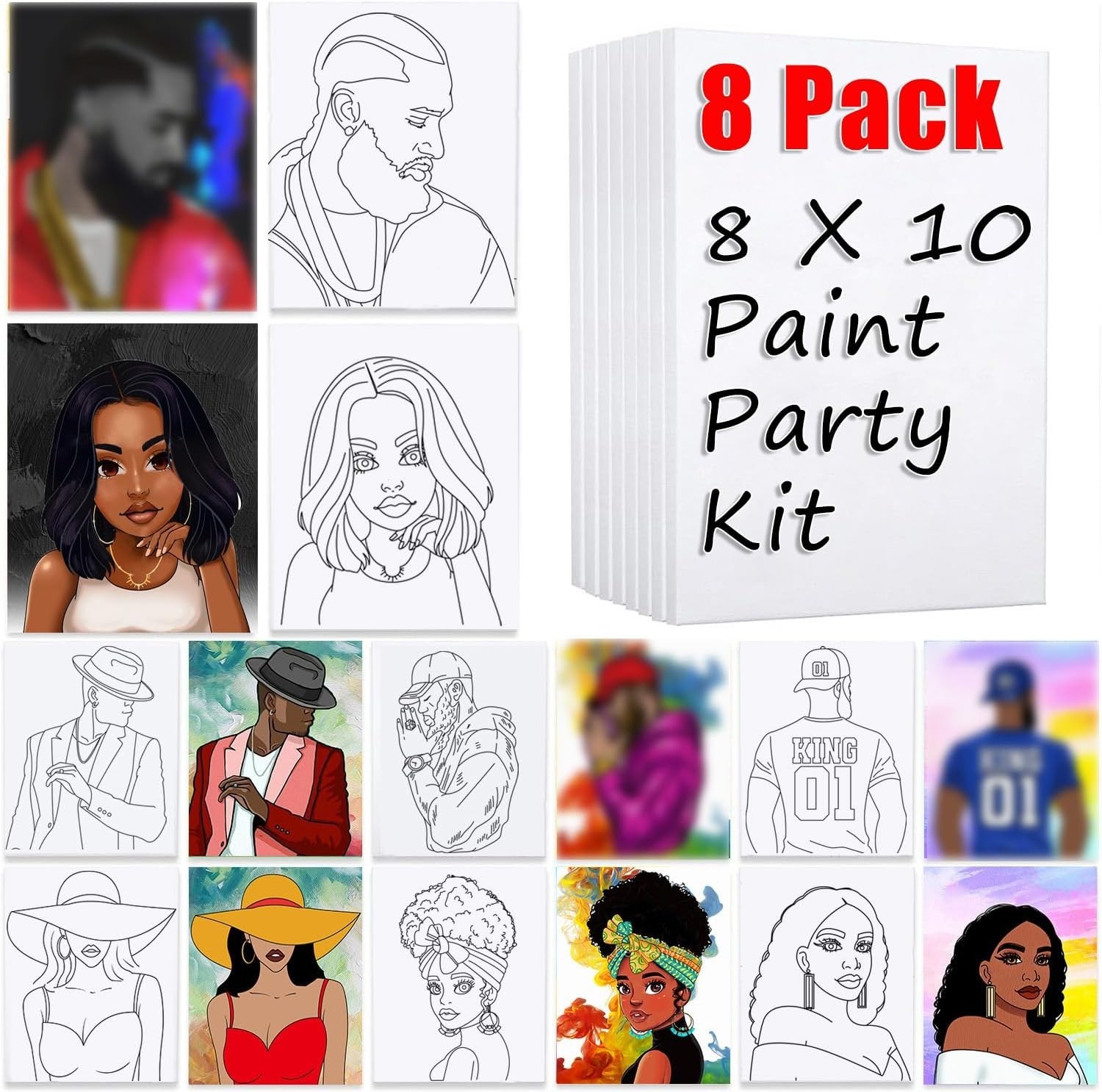 8 Pack Pre Drawn Canvas for Painting for Adults, Sip and Paint Party Supplies…