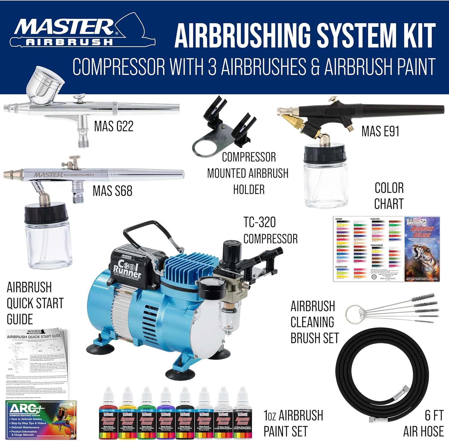 Master Airbrush Cool Runner II Kit with Dual Fan Air Standard KIt