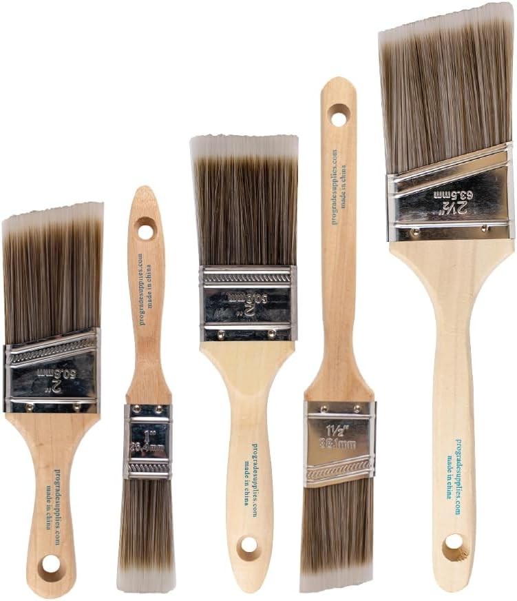 Paint Brush Set Five Piece Flat and Angle Brushes for Interior Exterior Use