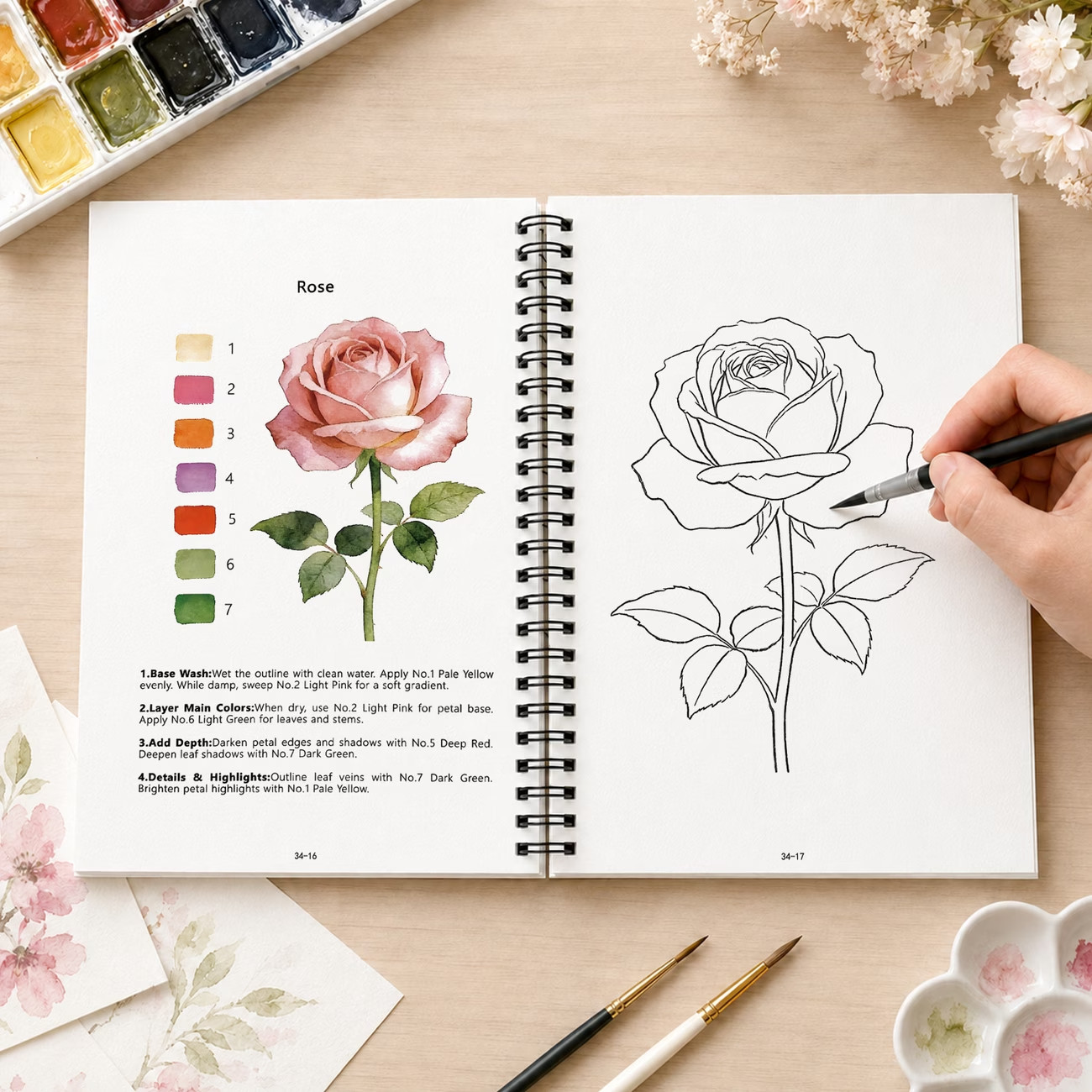 Beginner Watercolor Painting Kit – Includes Paint Set Brush, Flowers Adult Kids