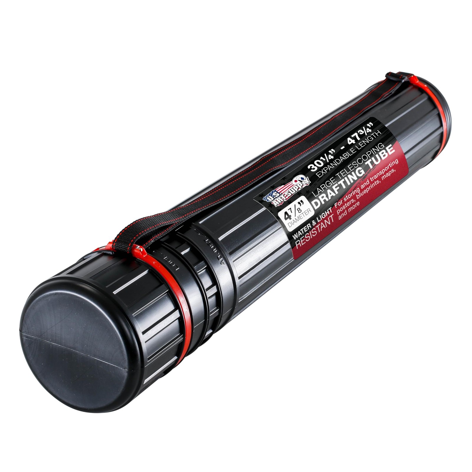 U.S. Art Supply Large Poster Tube – Telescoping 4-7/8″D x 47-3/4″L, Black