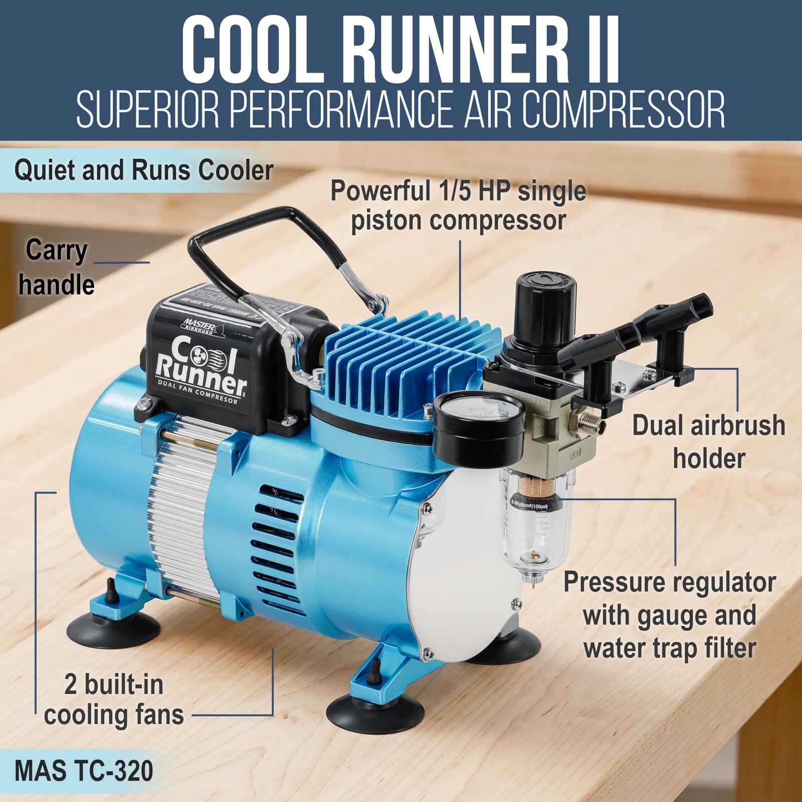 Cool Runner II Air Brush Kit with Air Compressor Dual Fan, Gravity & Siphon F…