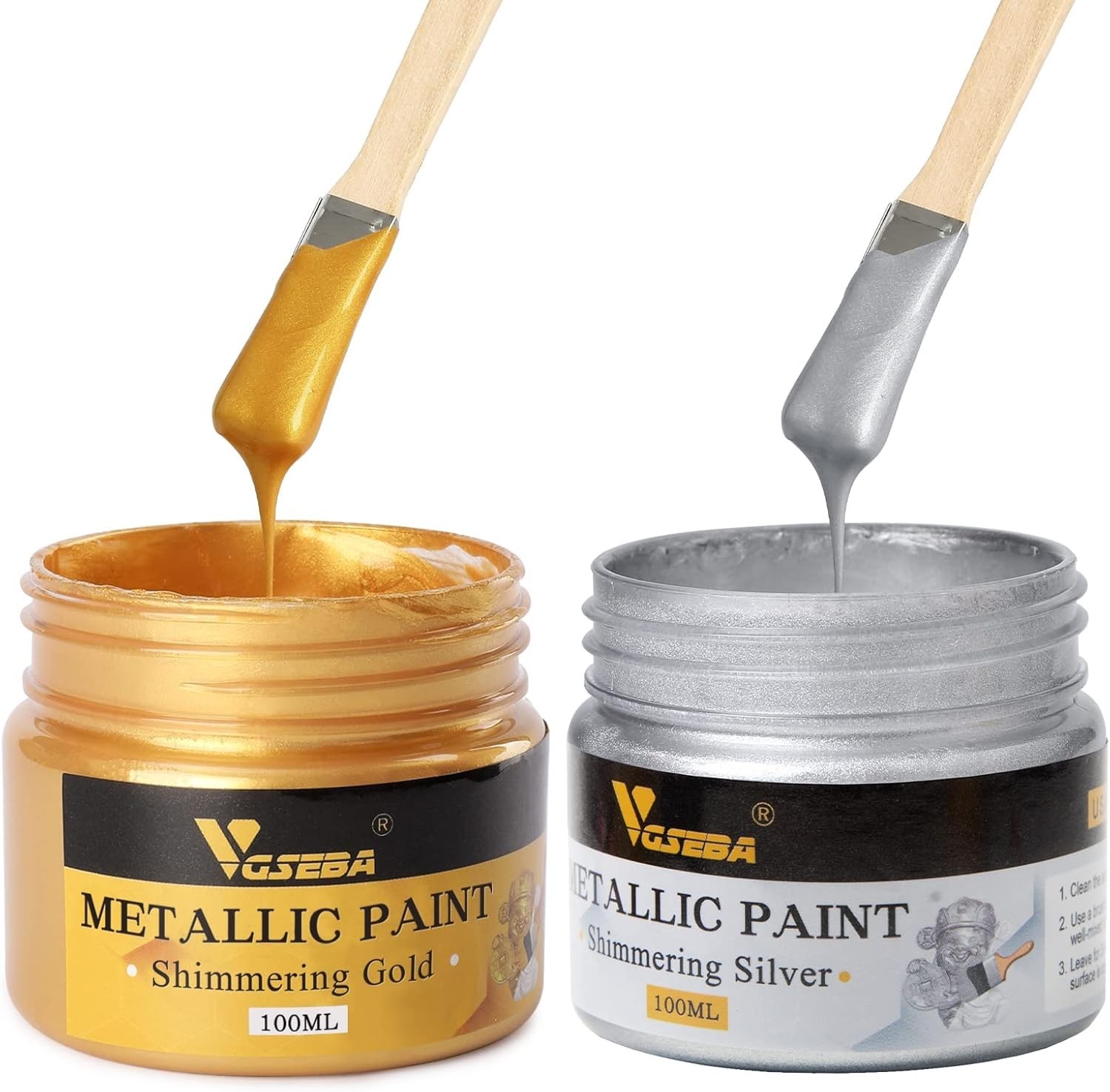 Acrylic Paint Metallic Gold and Silver,200Ml Gold Leaf Paint for Art, Painting,