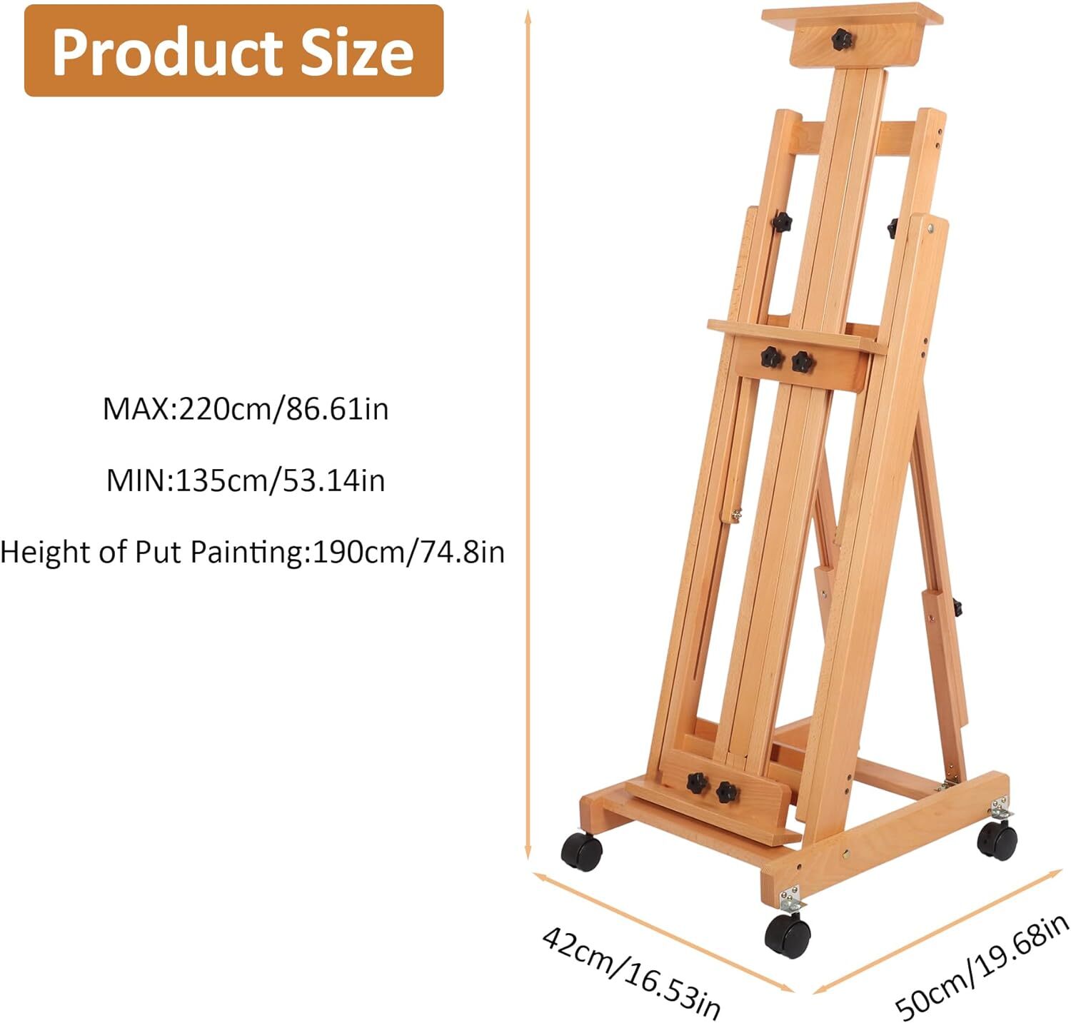 Painters H-Frame Wooden Easel Adjustable Artist Floor Easel Stand Up to 87in