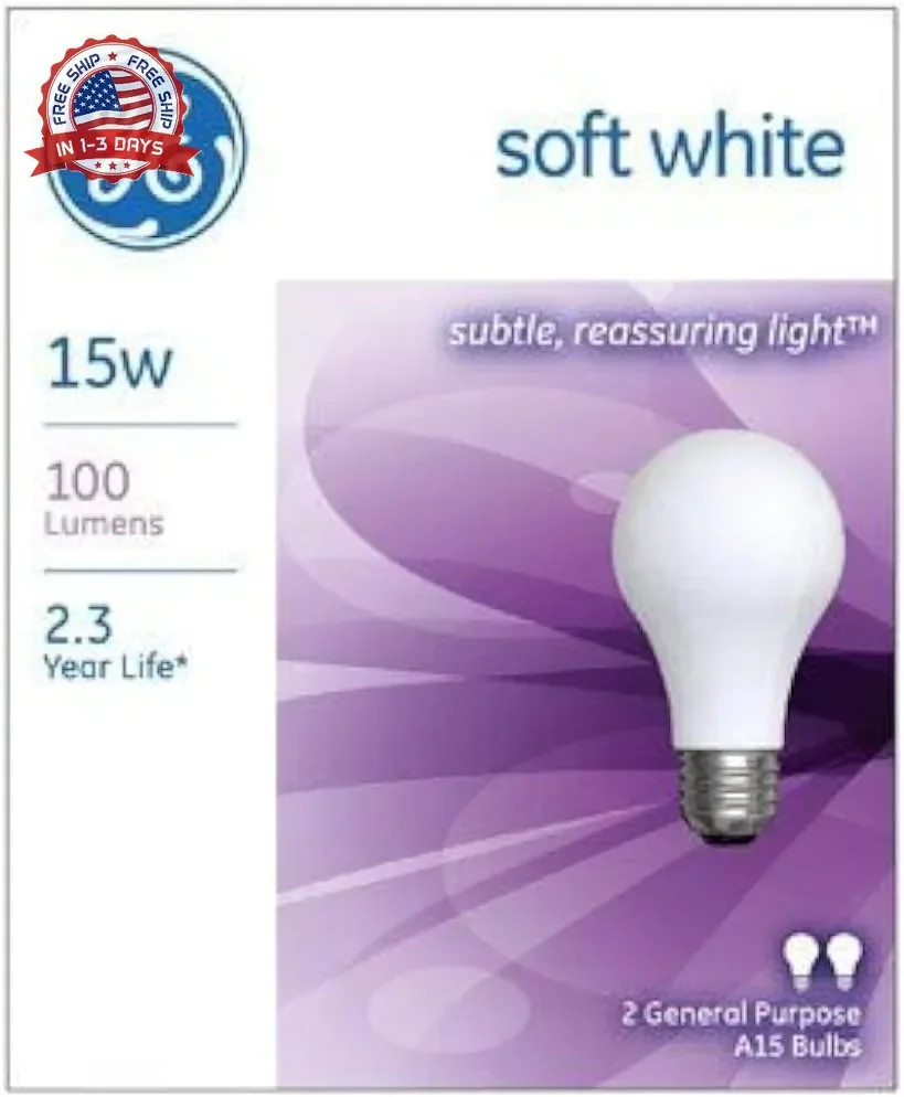 Incandescent Light Bulb 15 Watt Soft White Standard 2 Pack Home Lighting