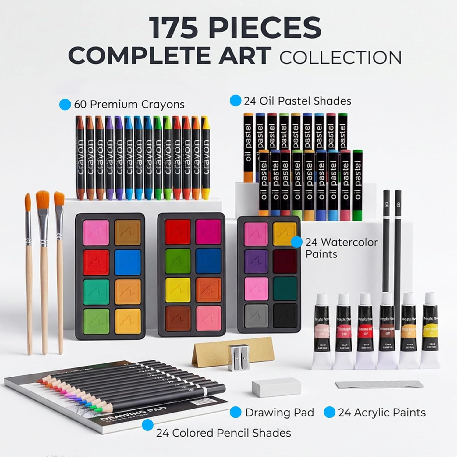 Art Supplies, 175-Pack Deluxe Art Set Drawing Painting Kit with 2 Drawing Pads,