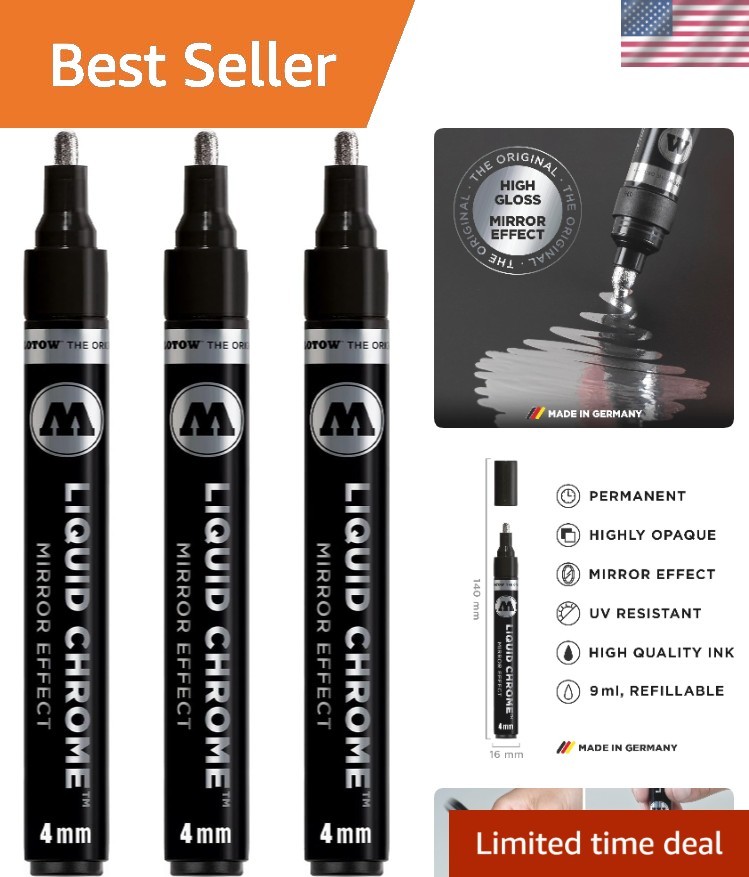 3-Pack Liquid Chrome Markers: High-Gloss 4mm Permanent Ink for Mirror Effect