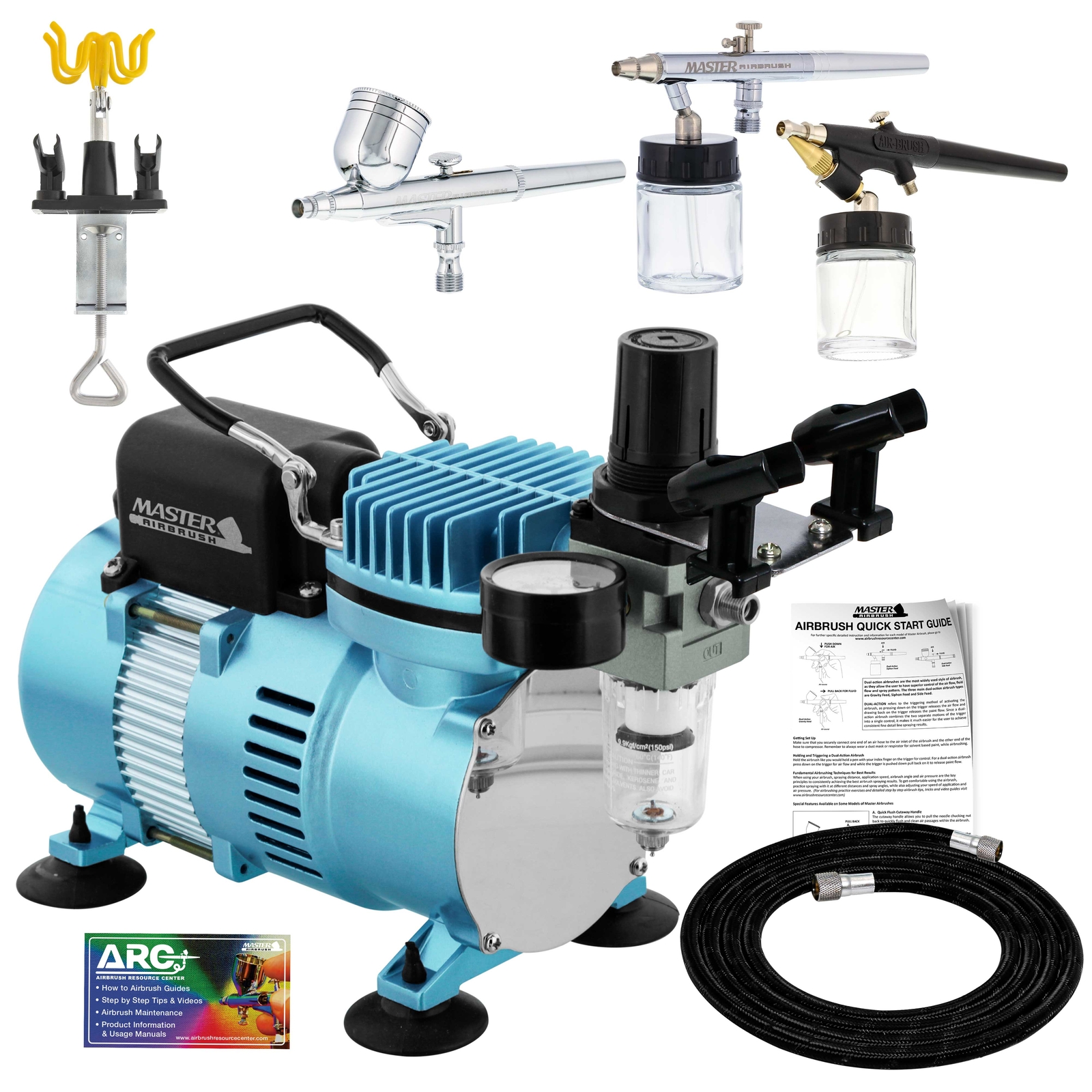 3 Master Airbrush Air Compressor Holder Kit, Hobby, Auto, Cake, Tattoo Art Paint