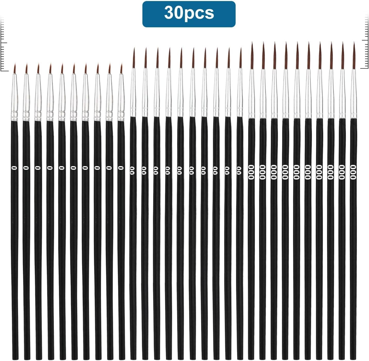 30pcs Detail Paint Brushes, Fine Tip 15.3×0.5cm/6.02×0.19in, Black
