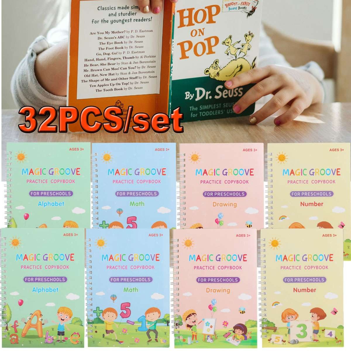 32Pcs Magic Practice Copybook Groove Children Reusable English Writing Book kids