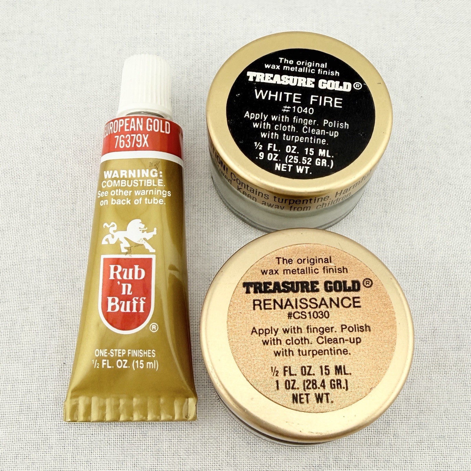Vtg Orig Wax Metallic Finish Lot Treasure Gold White Fire Renaissance Rub N Buff
