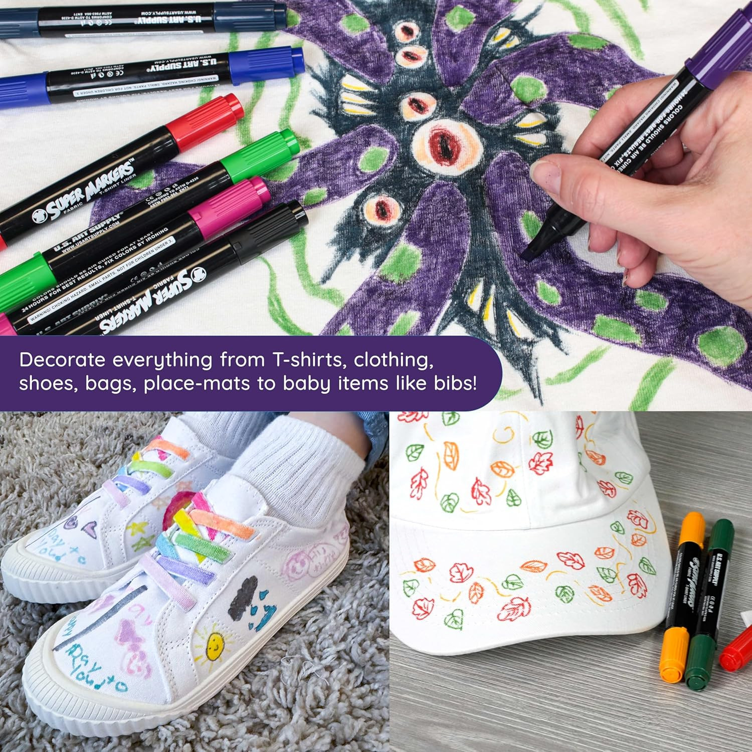 Super Markers 20 Vibrant Dual Tip Fabric Markers – Fine & Chisel Point Pens Fabr