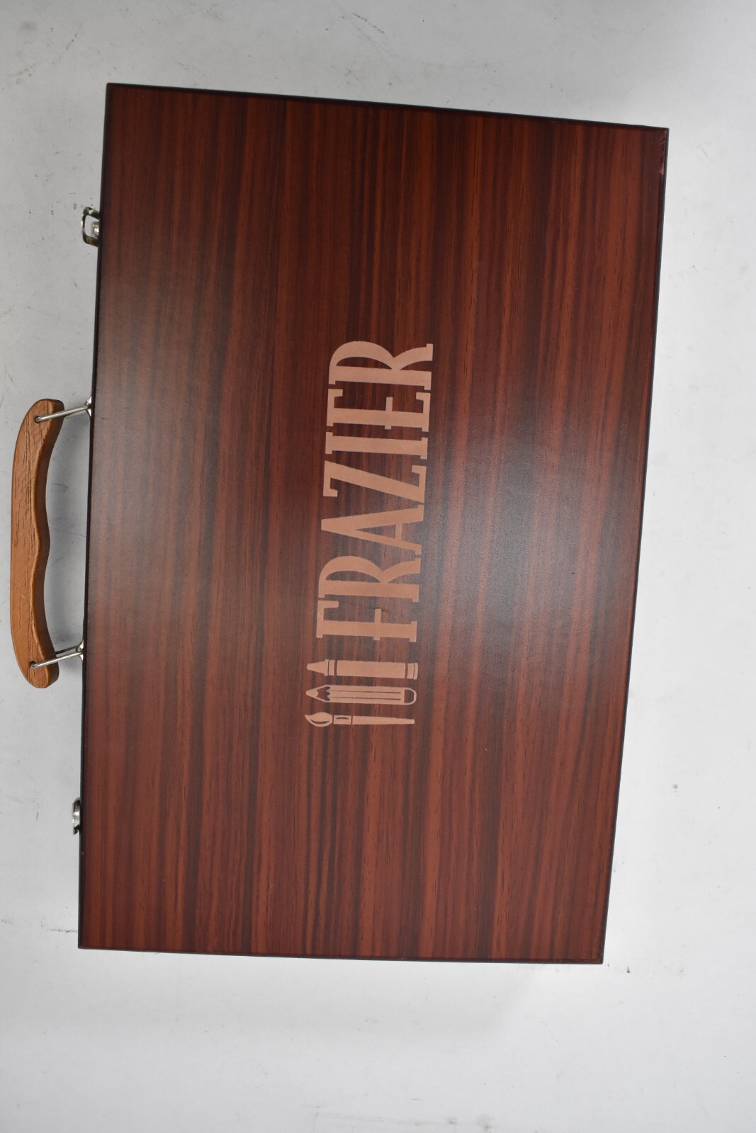 Personalized Faux Wood Case 80 Piece Art Set w Branded Name Walnut Storage