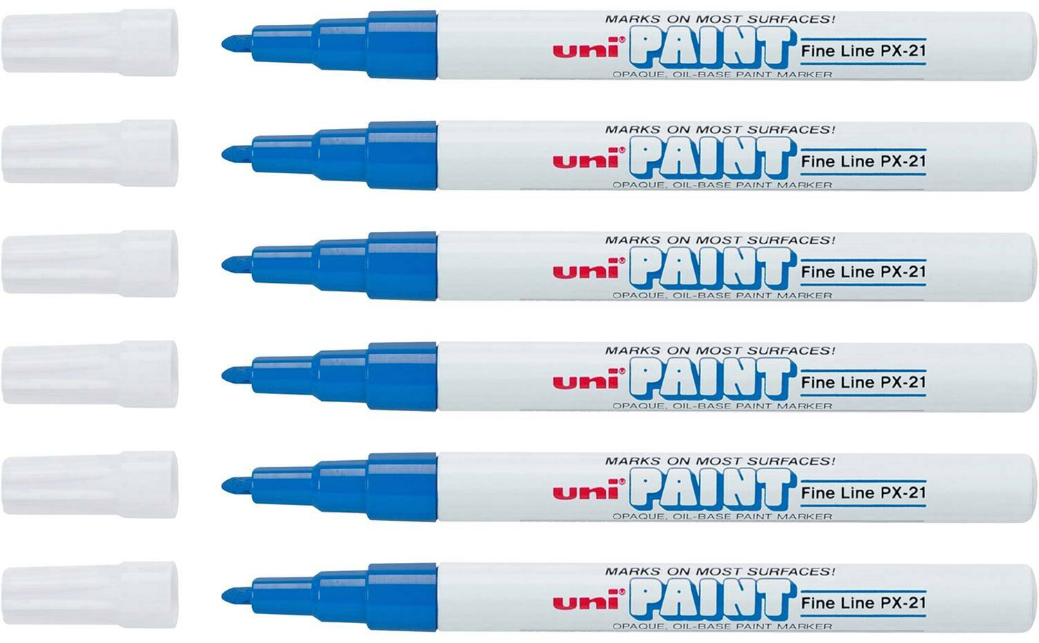 Uni-Paint 63703 PX-21 Oil-Based Permanent Marker, Fine Line, Blue, 6-Pack