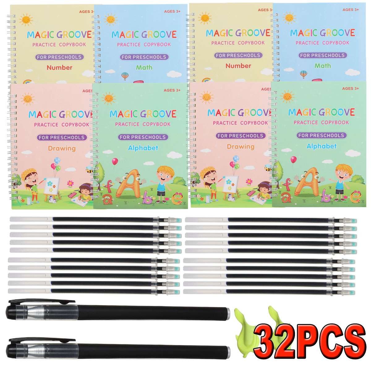 32Pcs Magic Practice Copybook Groove Children Reusable English Writing Book kids