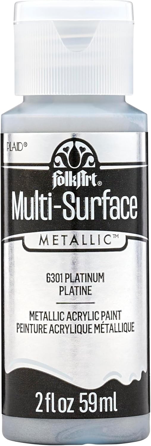 FolkArt Multi-Surface Metallic Paint 2 Fl Oz (Pack of 1), Platinum