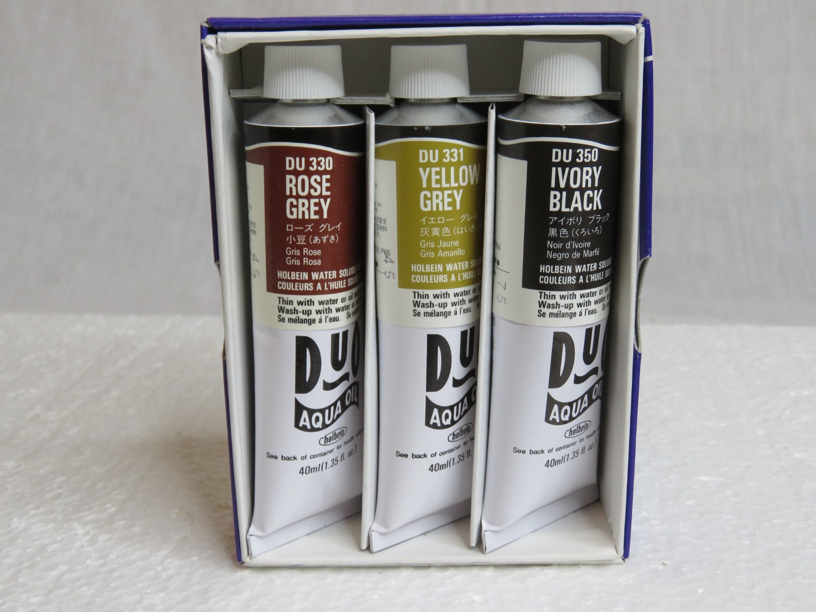 3 New Old Stock Holbein Oil Paint Duo Aqua 40ml ea 330 Rose 331 Yellow 350 Black