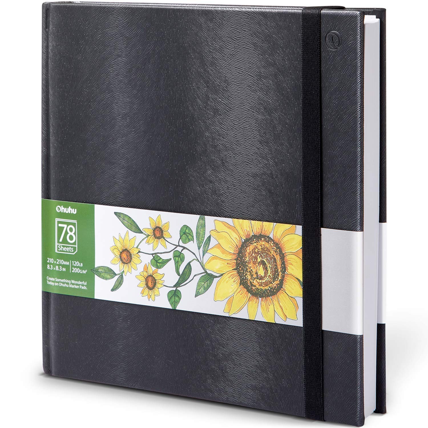 Sketchbook with Marker Pens, 210mm x 210mm, 78 sheets, Black