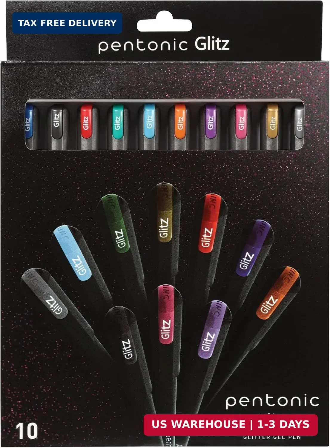 Pentonic Glitter Gel Pens, 10 Count, 10 Assorted Colors, 1.0 mm Bold Point, Smoo
