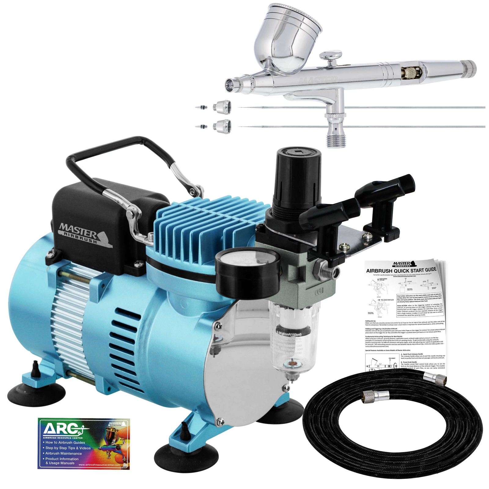 Master Airbrush Air Compressor Kit with G233 Gravity Feed Airbrush 3 Tip Pro Set