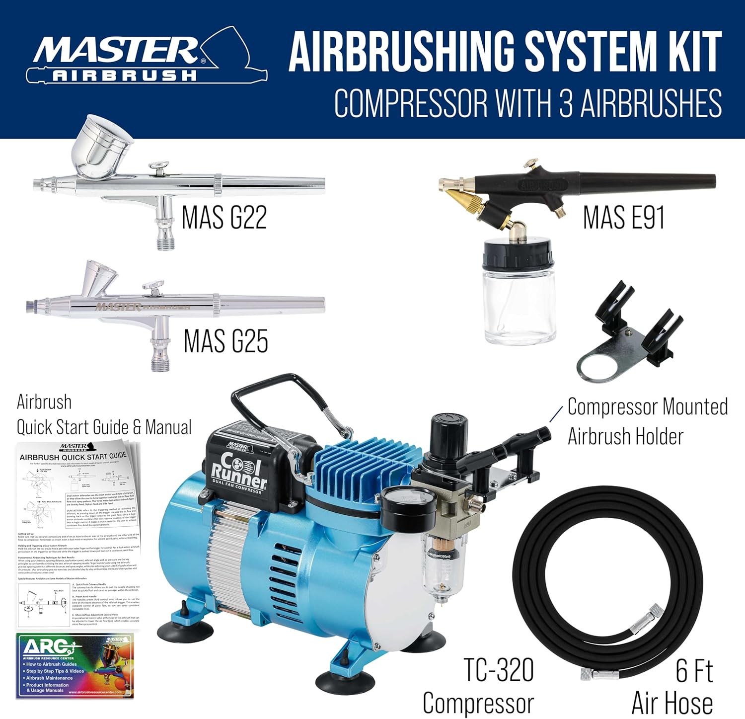 Master Airbrush Cool Runner II Dual Fan Airbrushing System Kit – Air Brush Kit..