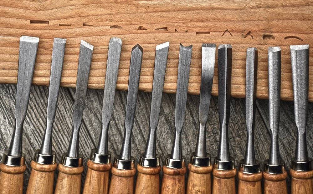 12Pc- 7-3/4” Professional Quality Wood Carving Chisel Set, Assorted Tip Shapes
