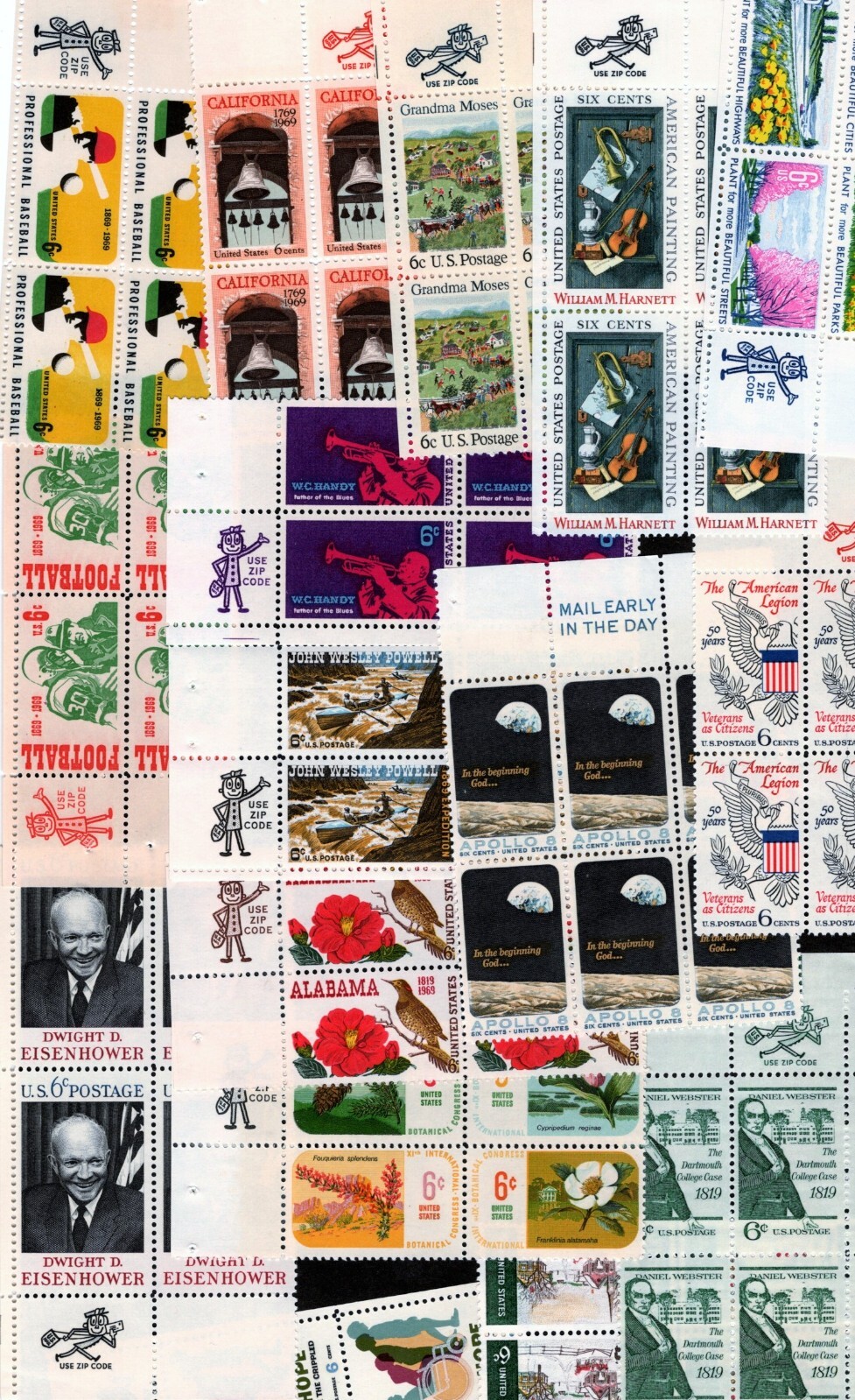1969 – Choose from ALL Zip and Mail Early Blocks! MNH US Commemorative Stamps!