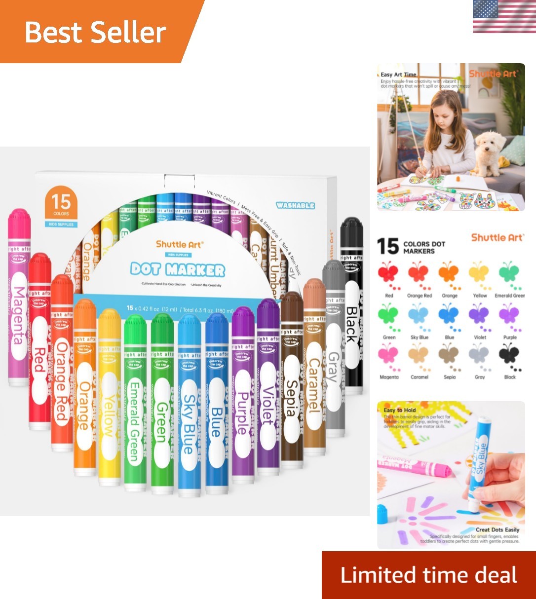 Dot Markers, 15 Colors Washable Markers for Toddlers,Bingo Daubers Supplies K…