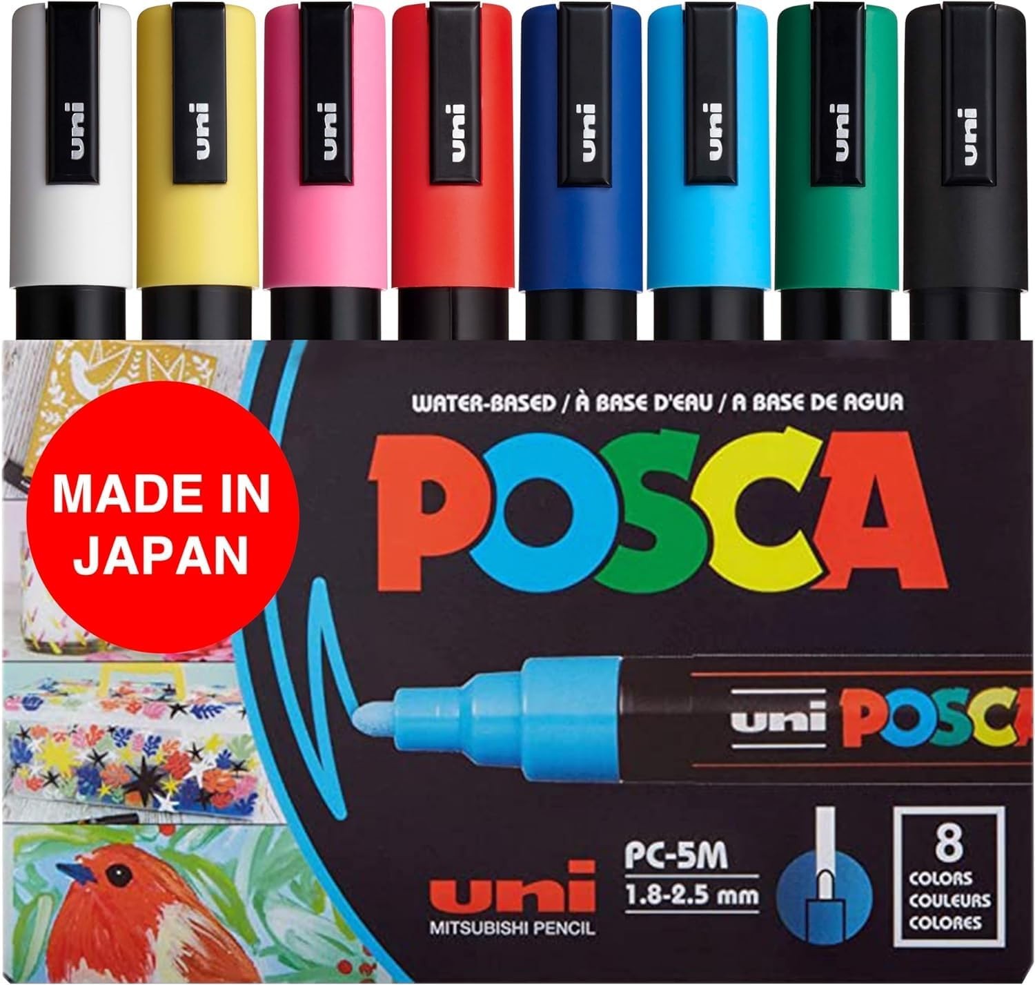 POSCA 8-Color Paint Marker Set, PC-5M Medium 1 Count (Pack of 1), Multicolor
