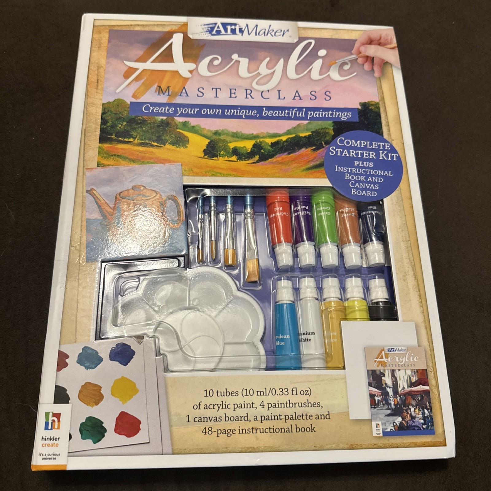Art Maker Acrylic Masterclass Paint Kit With Paint, Brushes, Canvas NEW