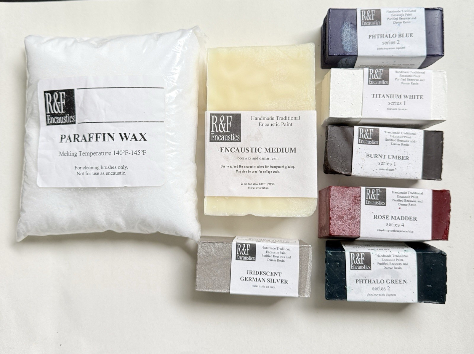 8 Pc Vtg R&F Encaustic Wax Paint Blocks & Paraffin Mega Studio Lot 104ML & 333ML