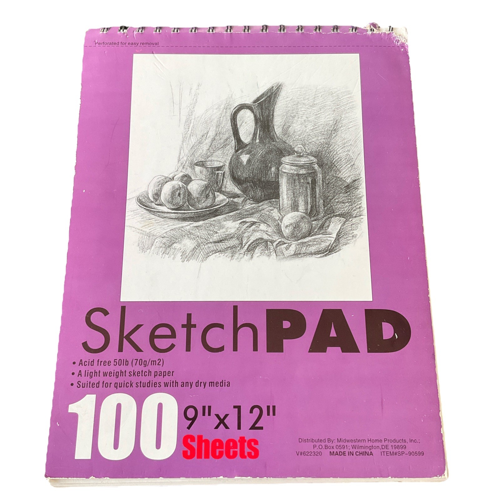 Vintage Sketchpad 100 Sheets 9×12” Full Sketchbook Spiral Bound Perforated Pages