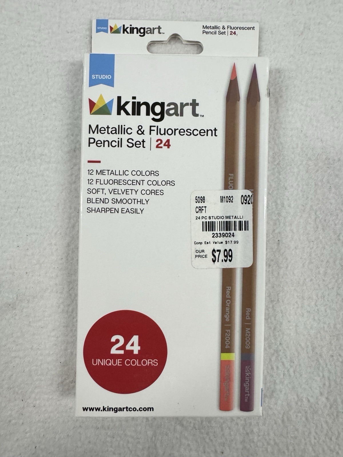 Kingart Metallic & Fluorescent Pencil Set 24 Unique Colors