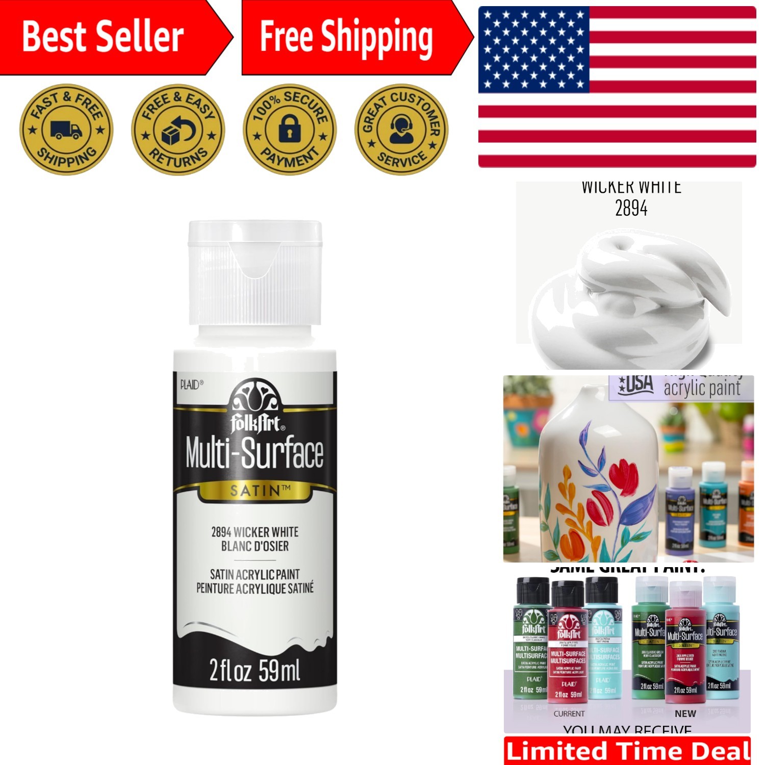 Quick-Dry Wicker White Acrylic Paint 2 oz – Ideal for Indoor & Outdoor Creations
