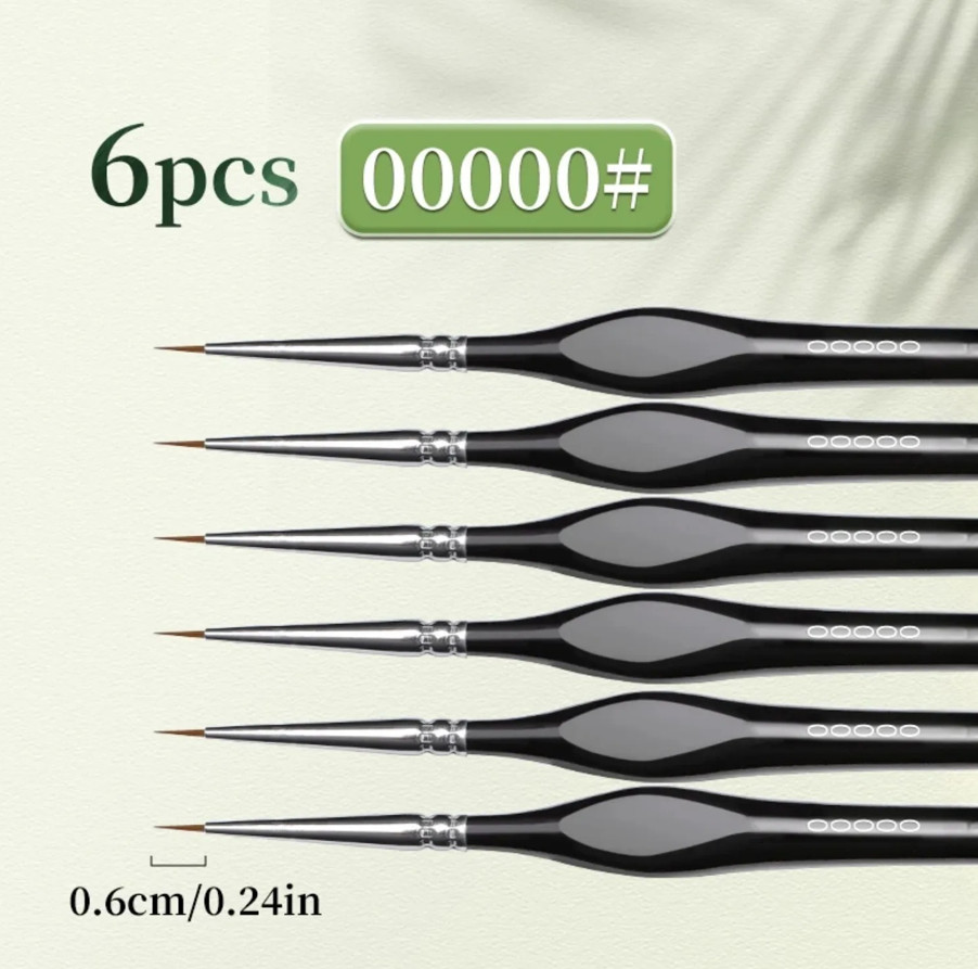 6pcs Fine Tip Paint Brush Set for Acrylic, Models & Miniature Detailing – NEW