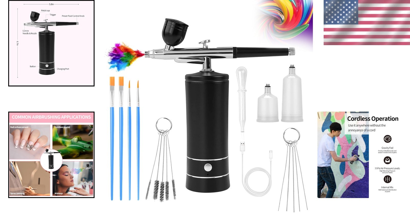 Wireless Air Brush for Nail Art & Makeup – Black