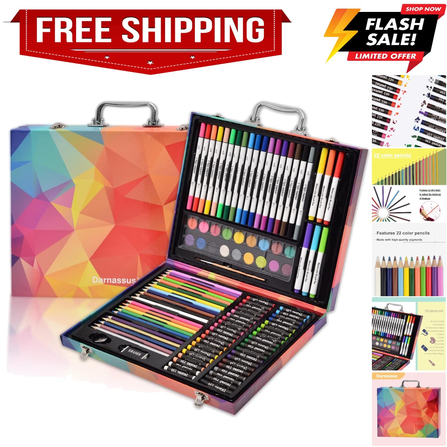132-Piece Art Set, Deluxe Professional Color Set, Art Kit for Kids and Adult,…