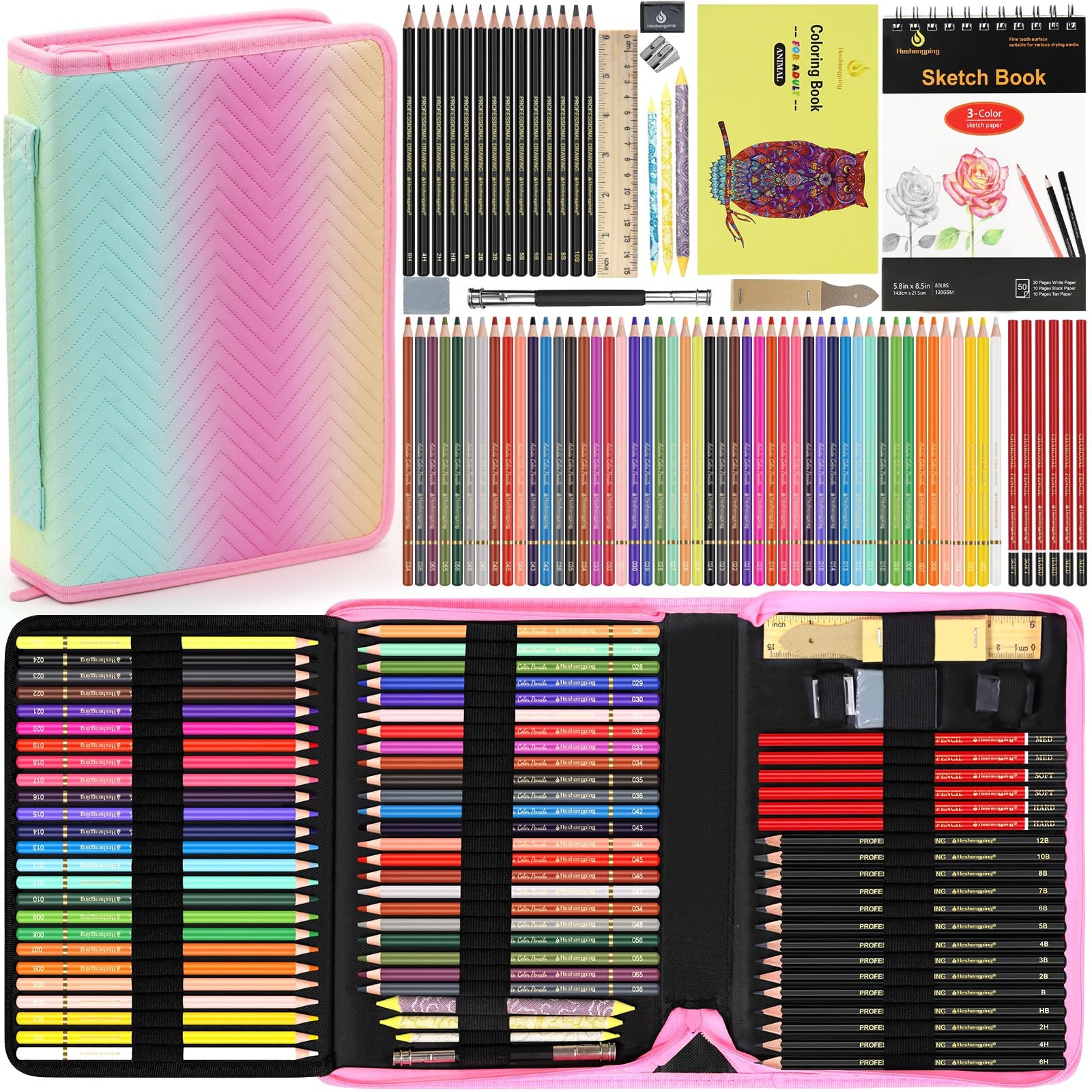 80pcs Drawing Kit Sketching Set Art Sketch Supplies Coloring pencils Kit 48 C…
