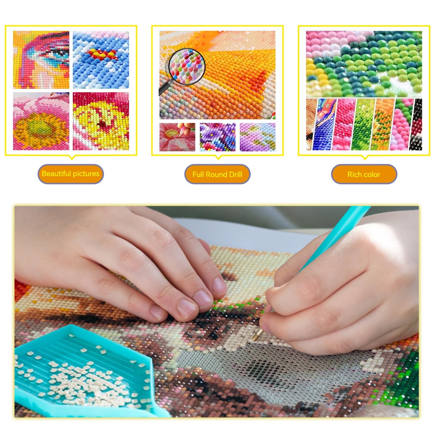 Diamond Paintings Kits for Beginners,Full Round Drill Diamond Arts Kits for Ad,,