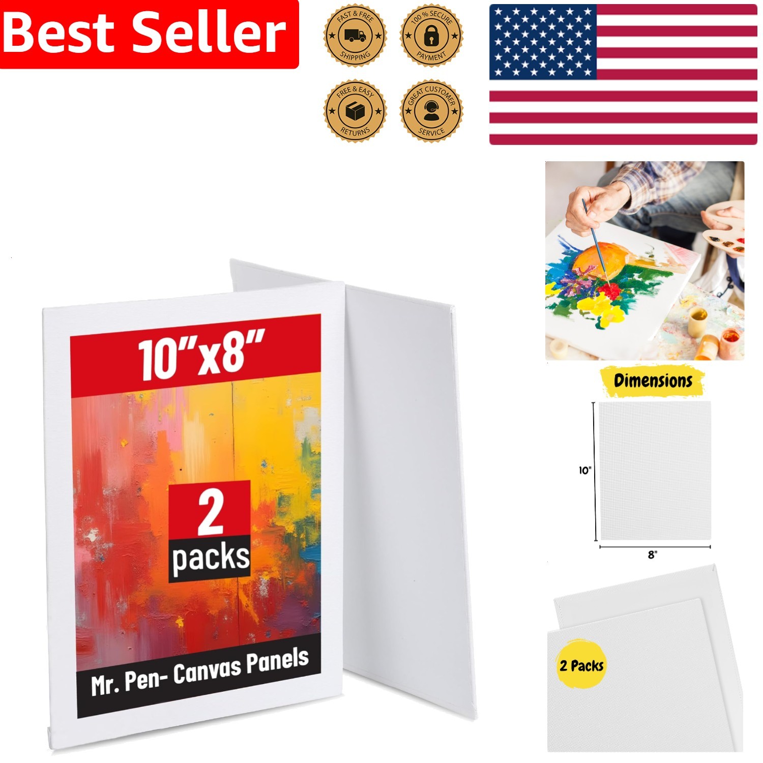 Canvas Panels 2 Pack 8×10 Inch Triple Primed Cotton Boards Art Painting
