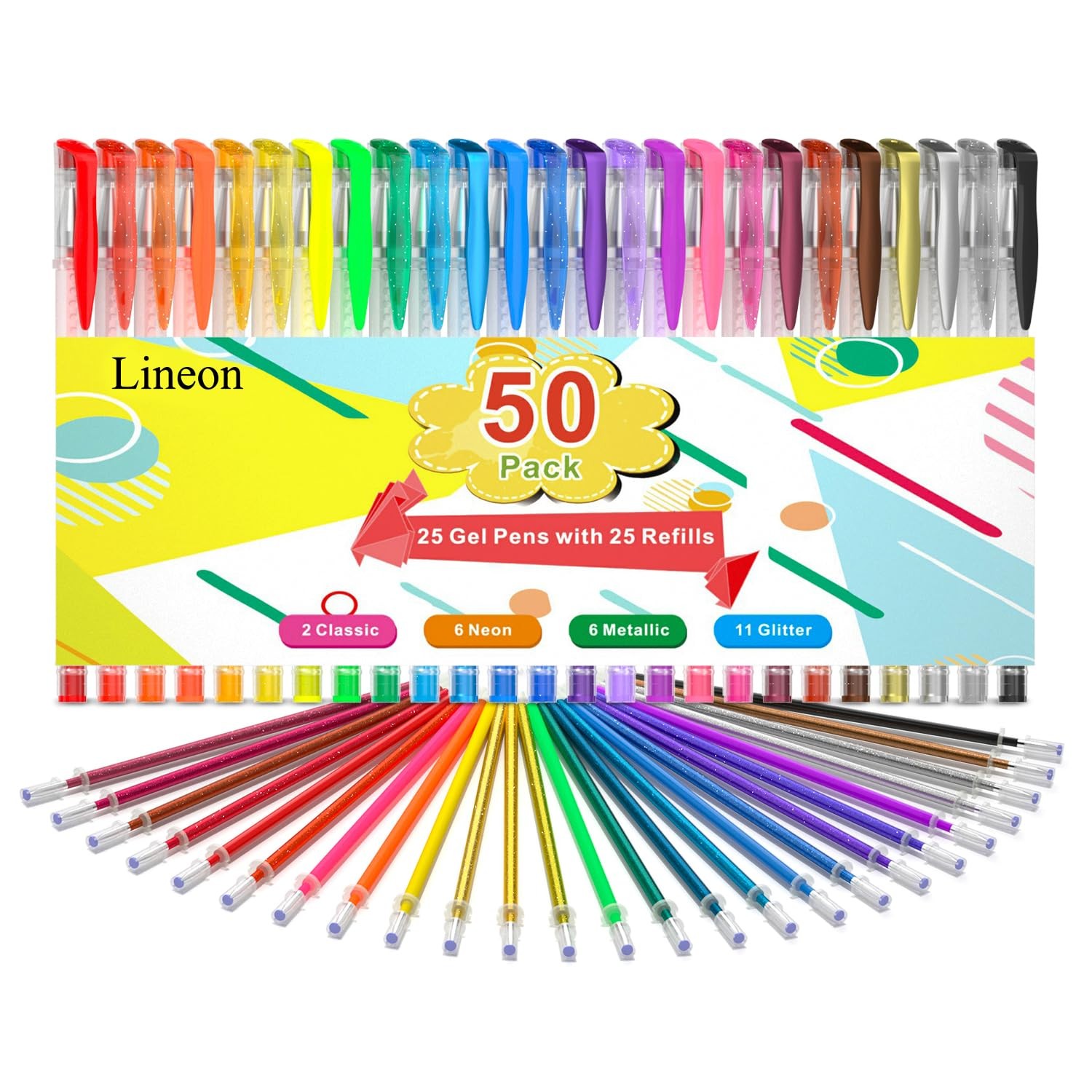 50 Pack Gel Pens with 25 Refills for Coloring Drawing Journaling Crafts