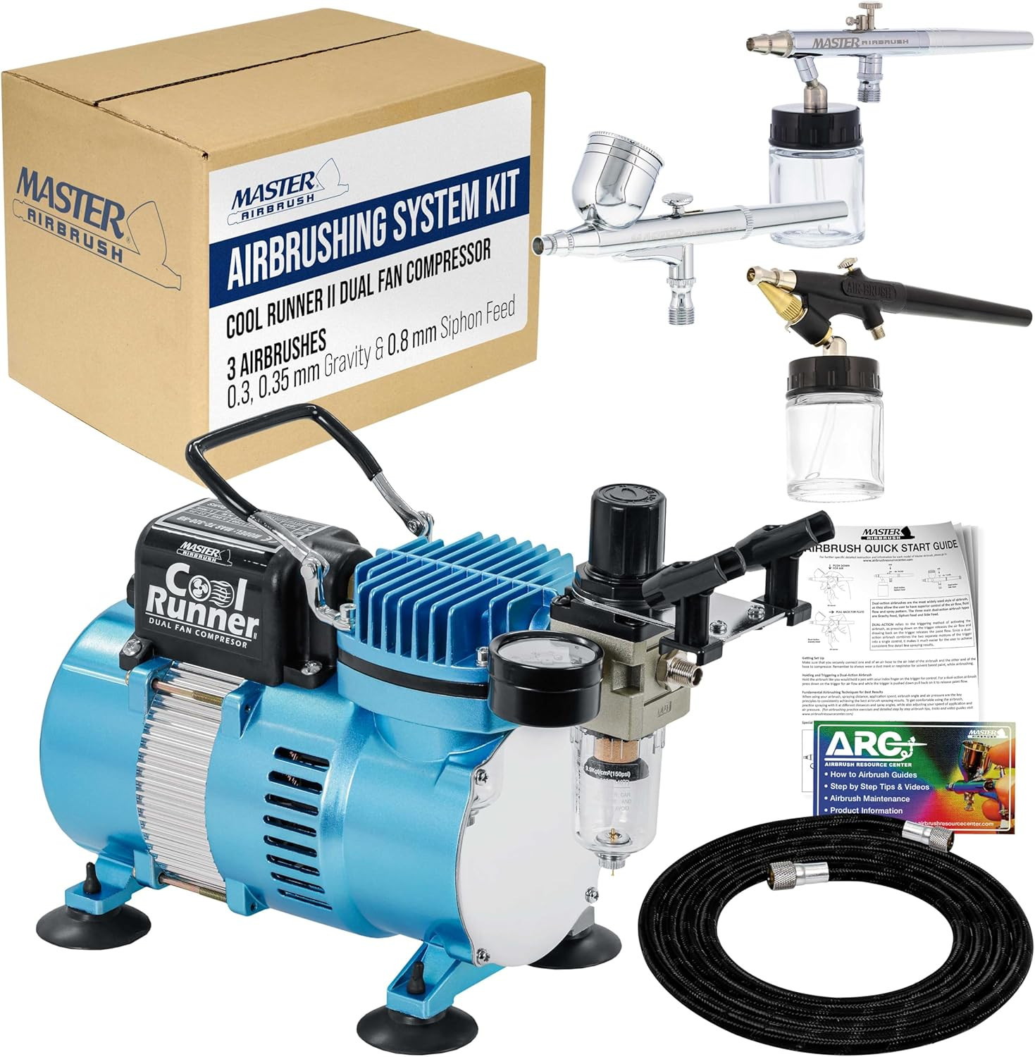 Cool Runner II Dual Fan Airbrushing System Kit – Air Brush Kit with Air Compress