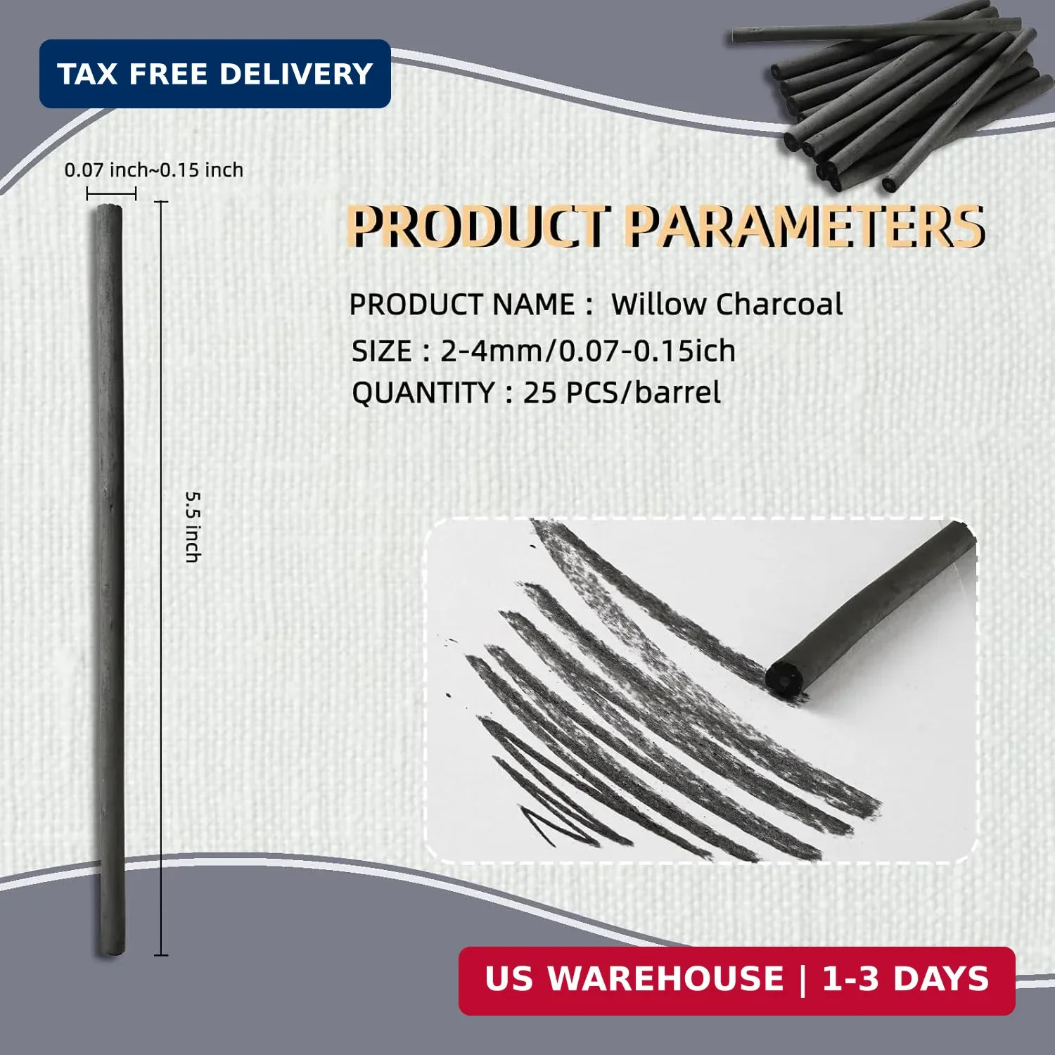 25 PCS Willow Charcoal Sticks, Ideal for Artists, Beginners, Students, Perfect f