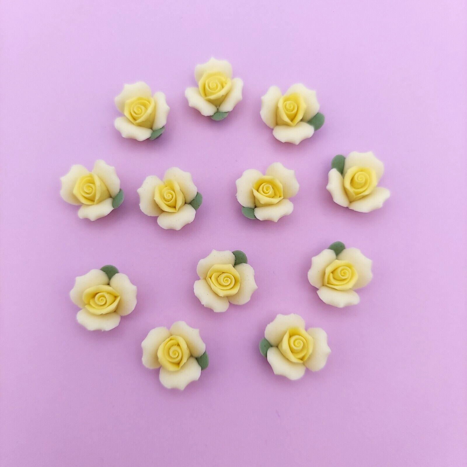 Bisque Porcelain Yellow Roses 5/8″ Lot of 12
